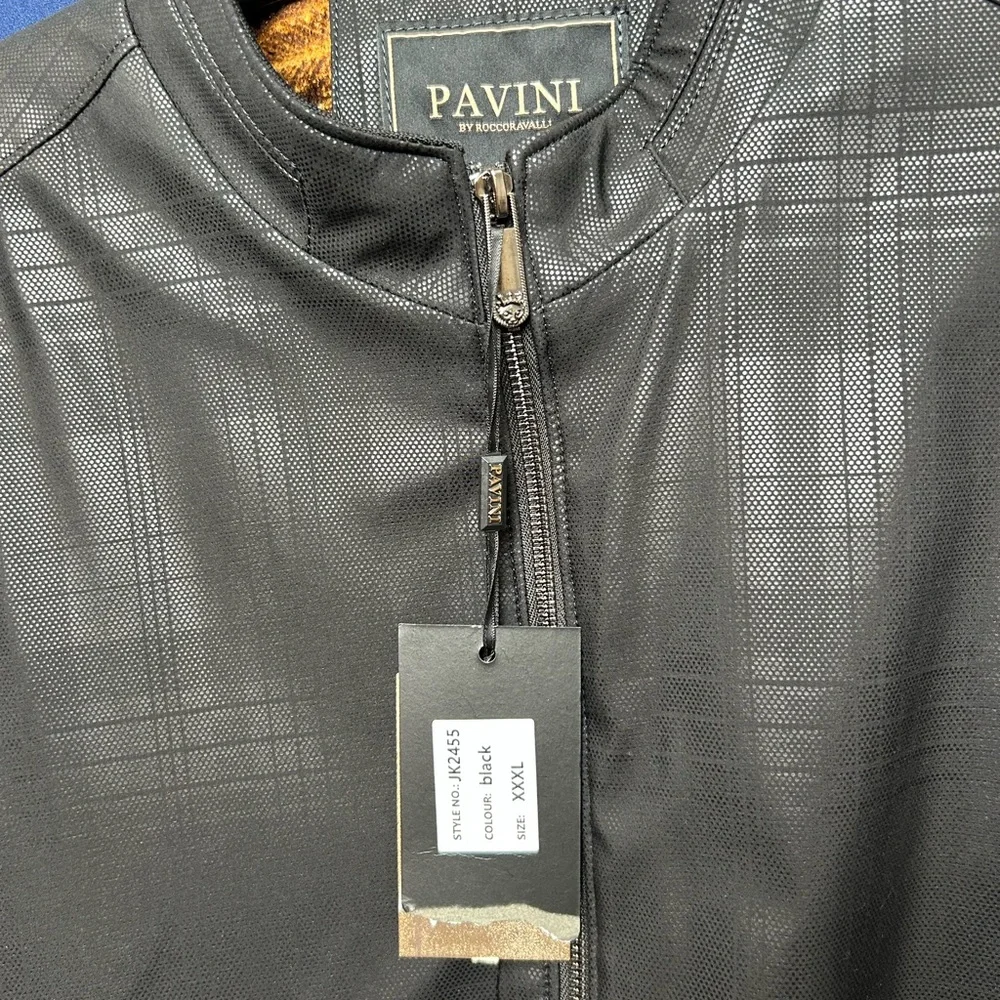 Pavini Men’s‎ Black Faux Leather Bomber Jacket Size 3XL